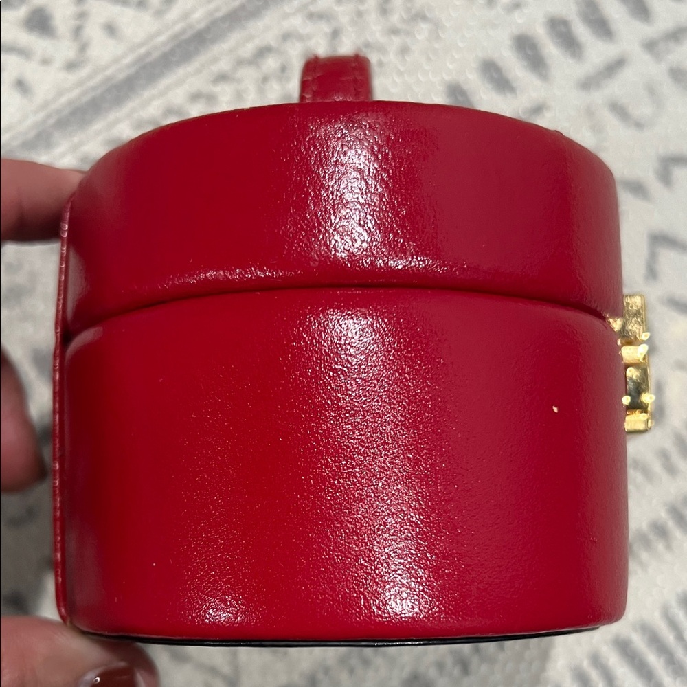 🔑 Vintage Red Leather Oval Jewelry Box Set w/ Key - Picture 4 of 13